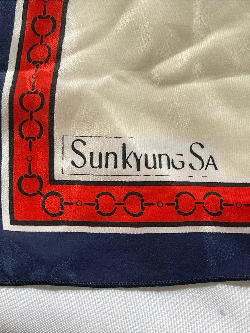 Vintage Sunkyung Sa Silk Scarf - Red, Navy & Cream Scarf